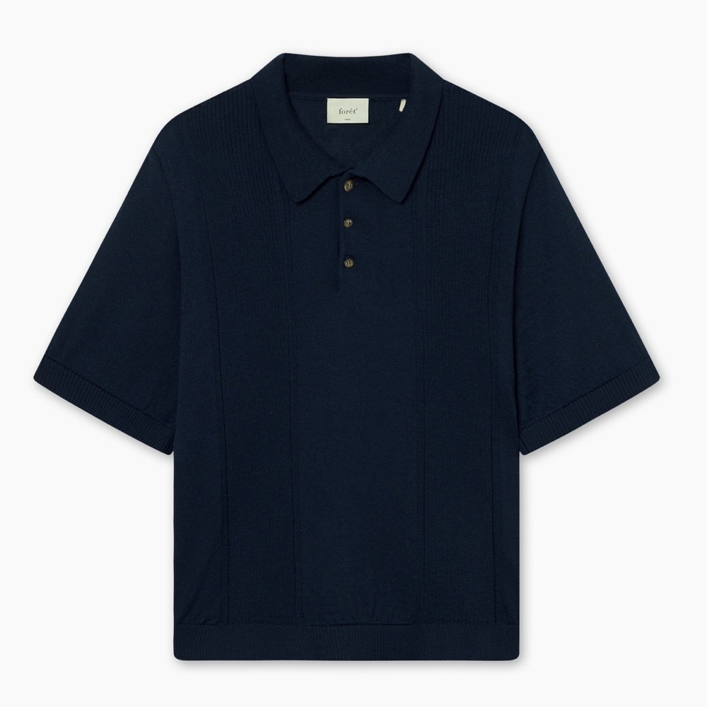 FORET MENS ASTERN SHORT SLEEVE MERINO BLEND KNIT SHIRT NAVY BLUE SIZE XL NWOT